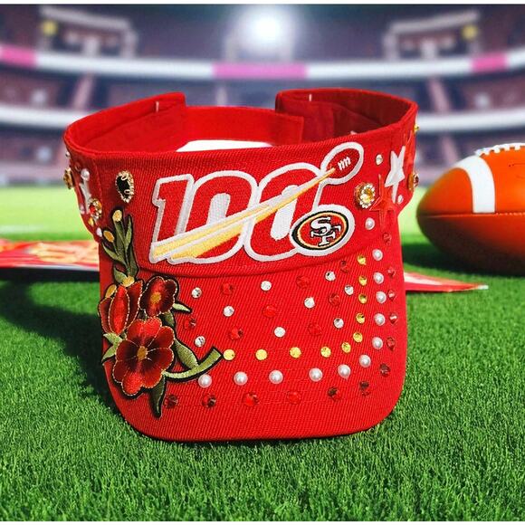 San Francisco 49ers Red Visor Cap design with Logo and rhinestones - Picture 1 of 7